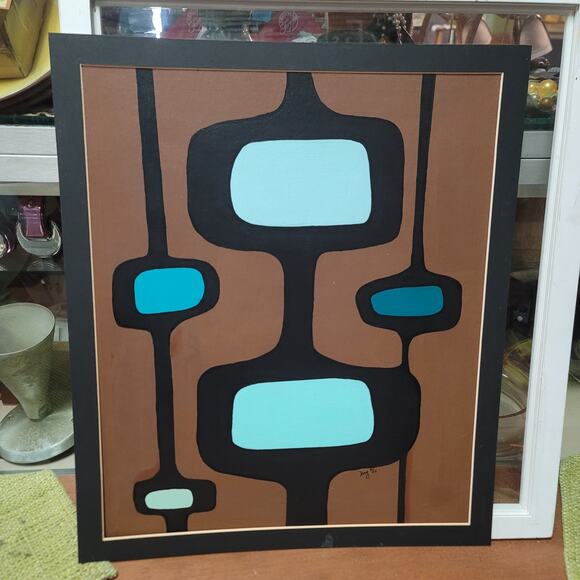 MCM Mid Century Modern Abrstract Geometric Painting acrylic matboard ORIGINAL - Picture 3 of 7